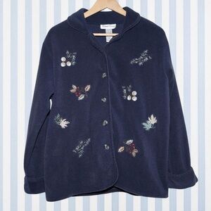 Embroidered Navy Button-Up Jacket